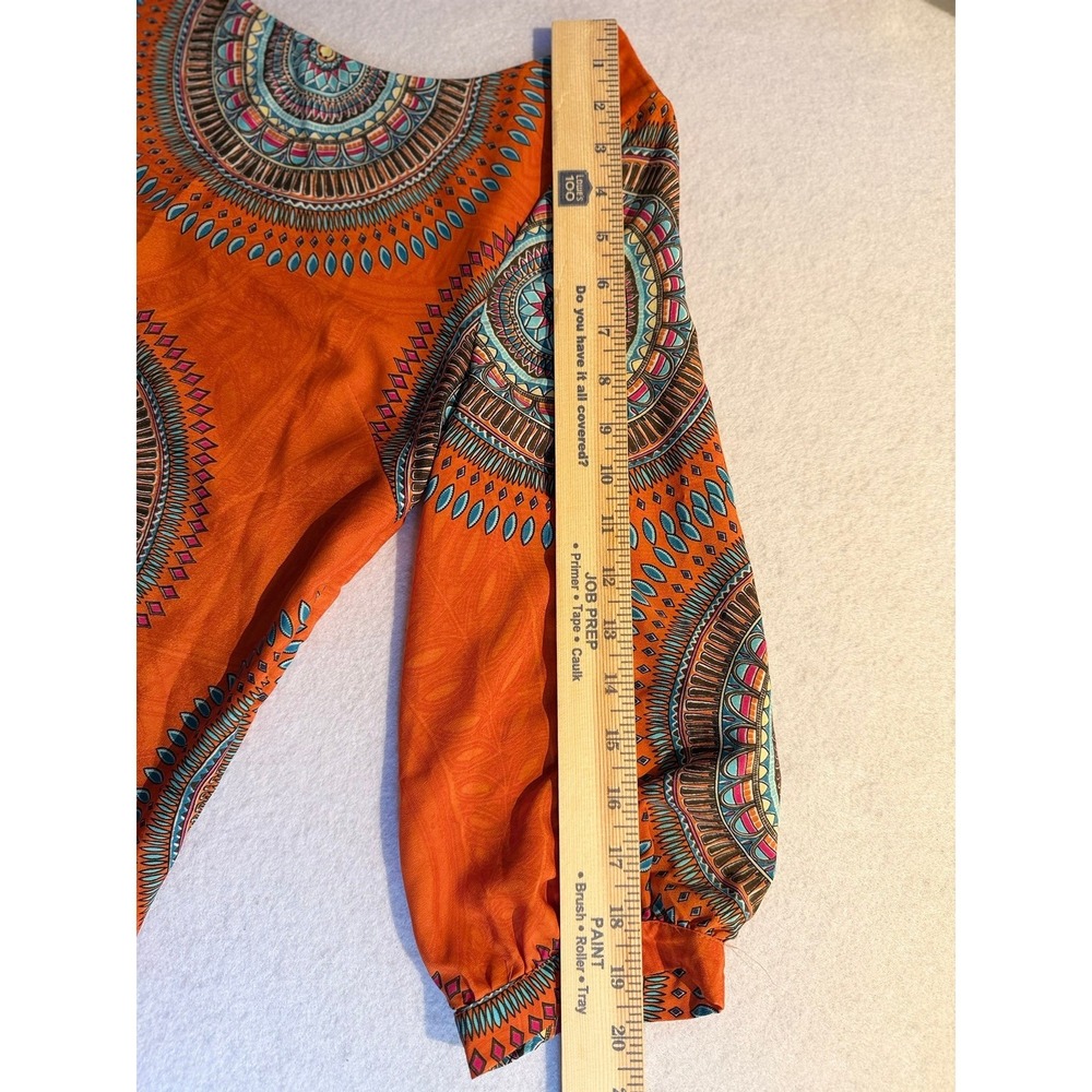 Pink Owl Orange Boho Medallion Print 3/4 Sleeve Mini Shift Dress Womens Medium - Picture 5 of 10